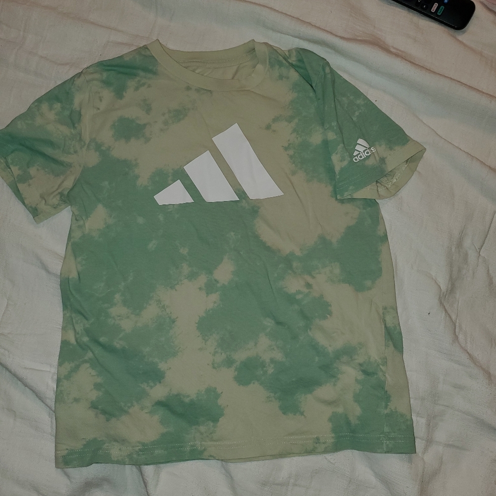 10-12 Adidas Kids' Green and White Tie-Dye Tee Sporty